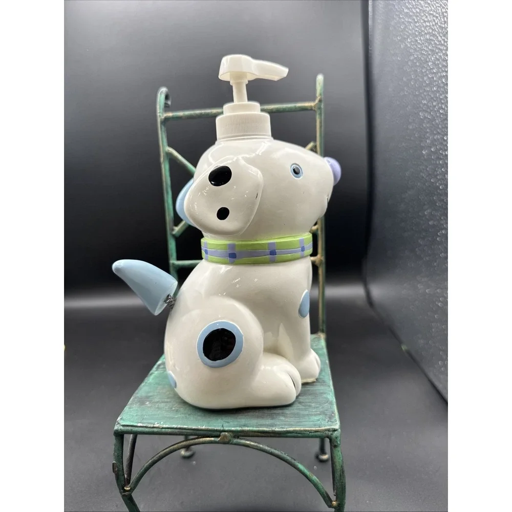 Vintage 90's Jenny Jeff Dog Soap Lotion Pump Dispenser Spotted Dog Blue White